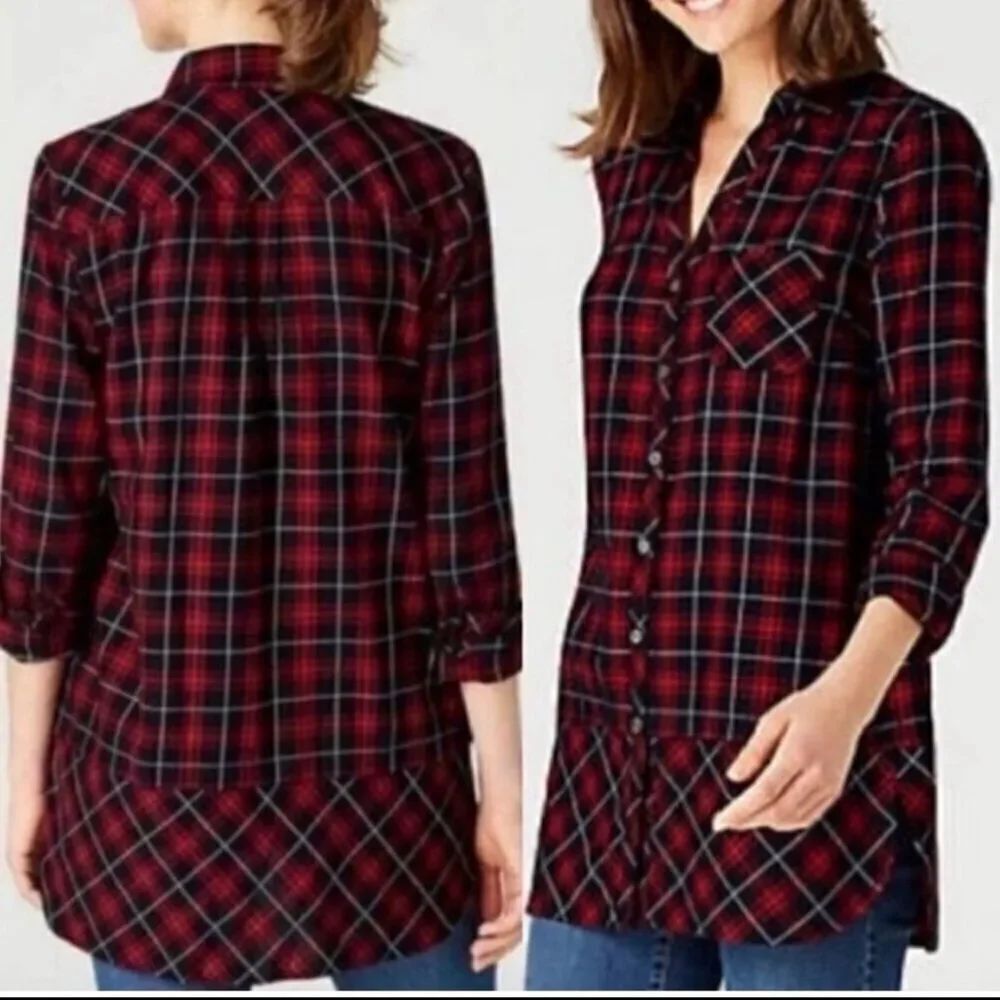 J. Jill Red and Black Plaid Shirt